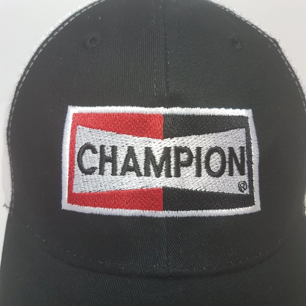 Vintage CHAMPION SPARK PLUGS Hat Snapback Trucker Hat Classic Cap Black Red Mesh - Picture 4 of 13